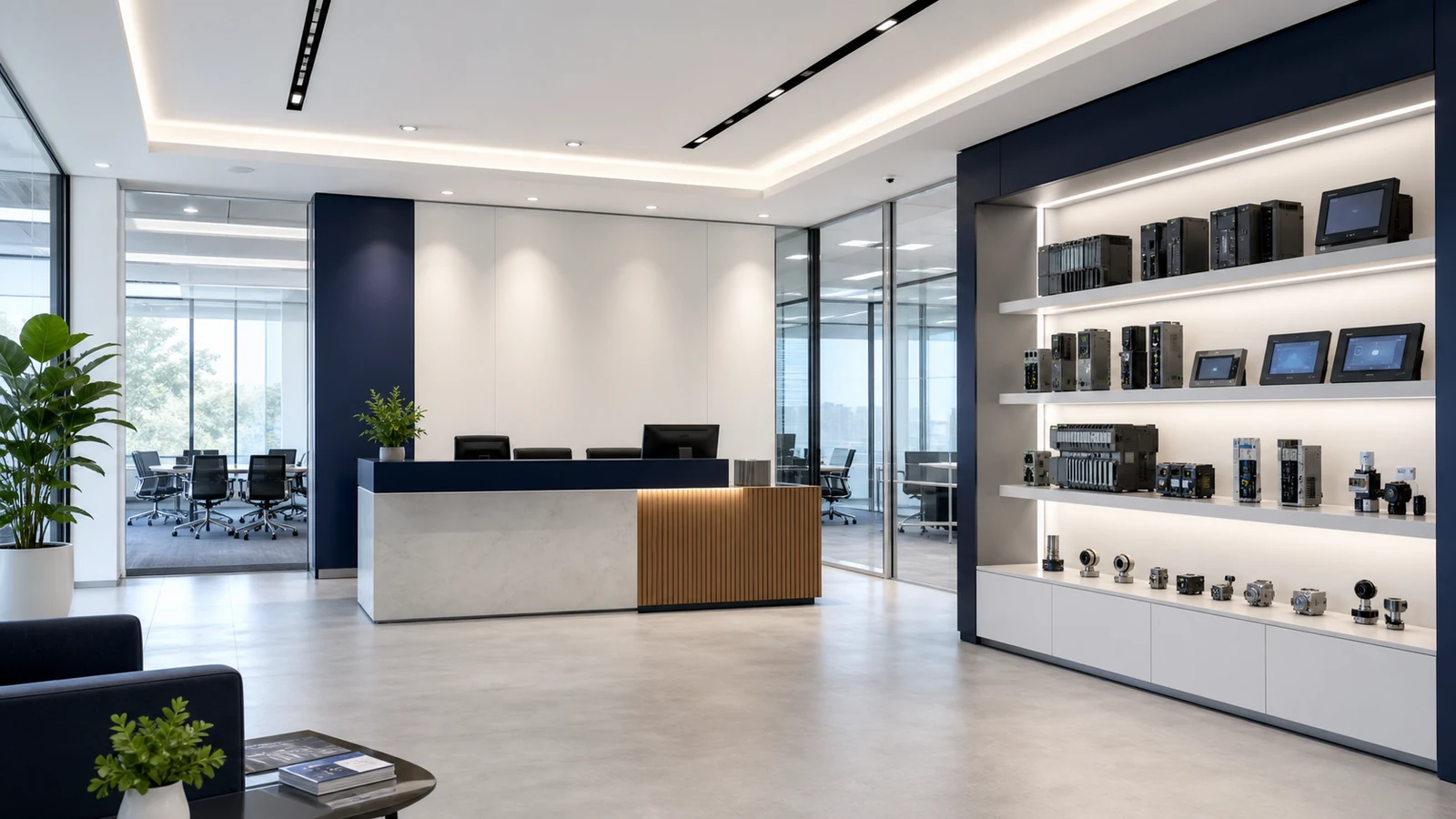 KNMKS office reception and industrial automation product display area